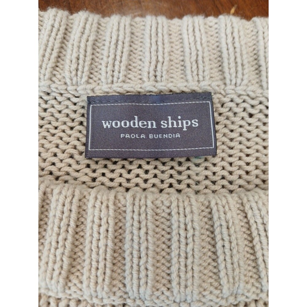 Wooden Ships Shaker Knit Sweater Womens Size XS/S Beige Crewneck Cozy Cotton Bld - Picture 7 of 11